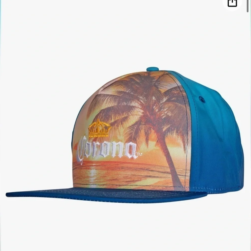 CORONA Find Your Beach Logo w/Print Snapback Hat Blue one size